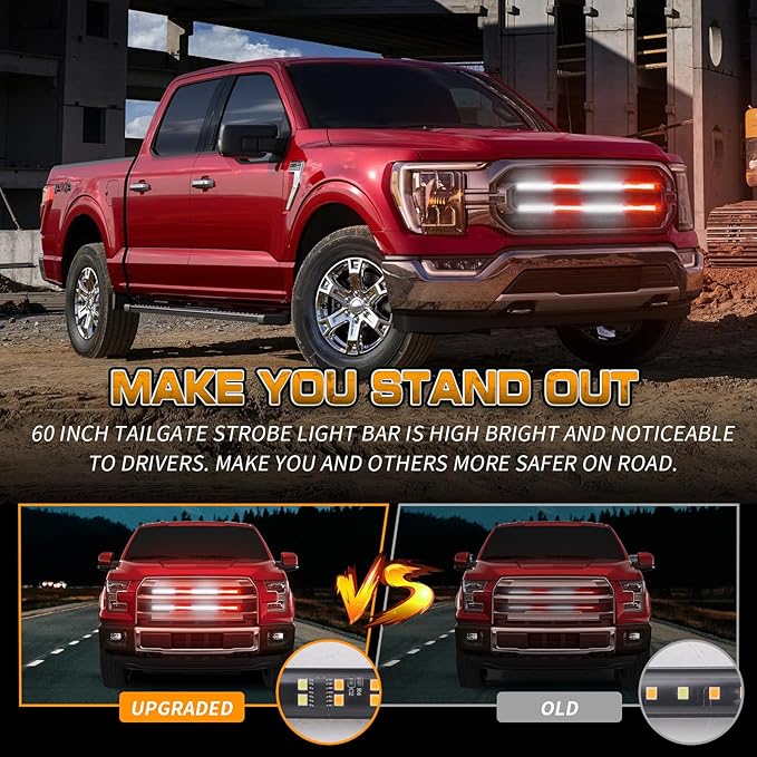XRIDONSEN 2PCS 24 inch Truck Grill Emergency Lights Strip 288 LED Red White Grille Firefighter Lights Strobe Flashing Warning Safety Waterproof First Responder Lights for Vehicles Fire Trucks Pickup