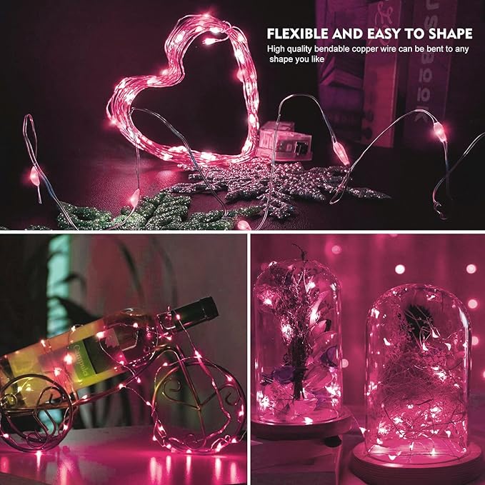 AIKEI 6 Pack LED Fairy Lights Battery Operated, Mini String Lights Waterproof 7ft 20 Led Firefly Starry Lights for Wedding Party Bedroom Valentine's Day Birthday Christmas Decoration, Pink