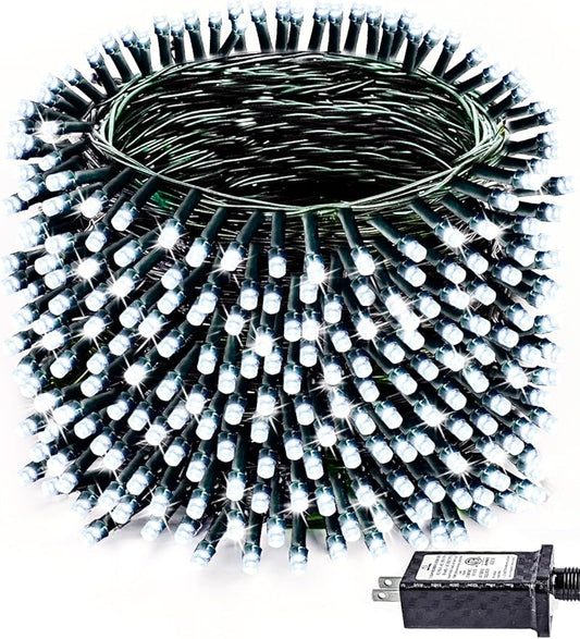 1000 LED Christmas Lights Outdoor Indoor, Super Long 330 FT Green Wire Plug In String Lights with 8 Modes & Timer & Memory, Waterproof Fairy Light for Xmas Tree Party Garden Decorations, Cool White