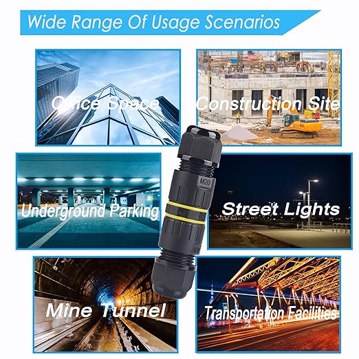 IP68 Waterproof Junction Box 4 Way/4 Pin Outdoor Connection Box, Cable Connector, Outdoor External Sleeve Coupler M20 4P Ø5-9mm, for Repair and Extend Power Cables,Black 2 Pcs.(M20 4P)