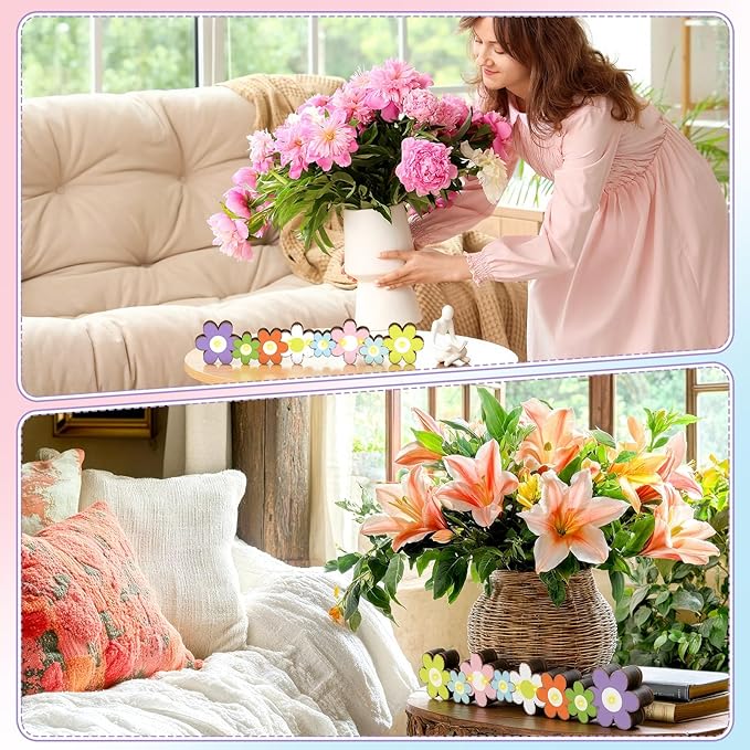 Yousoontic Spring Easter Decorations Daisy Flower Table Centerpieces, Light up 3D Wooden Floral Sign with LED Lights, Colorful Farmhouse Spring Decor for Home Mantel Desk Office Party