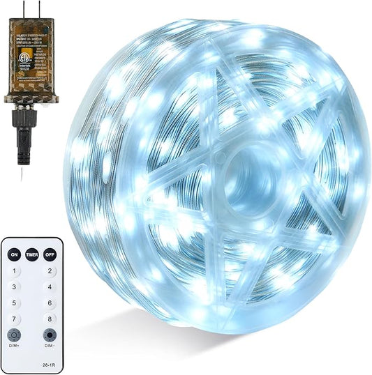 Joiedomi 600 LED Christmas Lights Outdoor,197 FT Cool White Christmas Tree Lights with 8 Modes Timer, PVC Clear Wire String Lights with Reel for Indoor Outdoor Holiday Xmas Eve Night Decorations