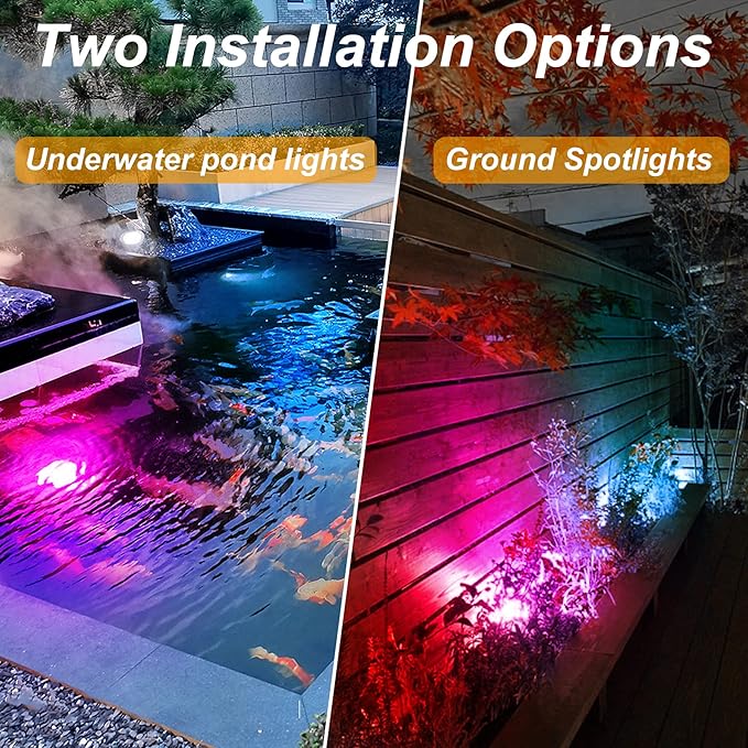 Solar Pond Lights,Super Bright RGB LED Underwater Spotlights Color Changing Submersible Pond Light IP68 Waterproof Fountain Lights for Fish Aquarium Tank Garden Yard Pool (4-in-1)