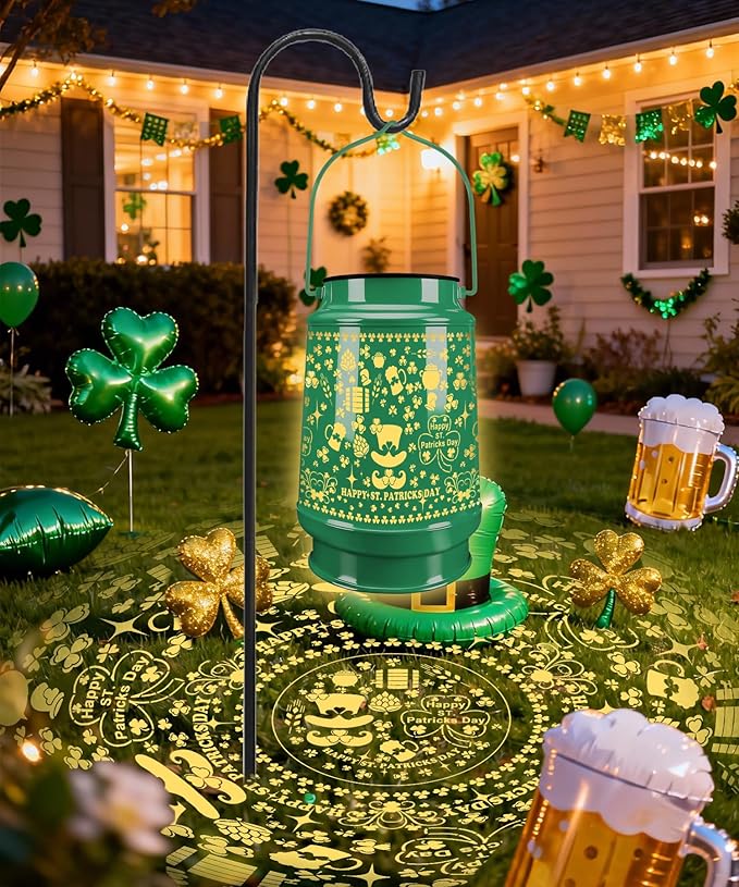 St Patricks Day Decorations Shamrock Solar Lantern Hanging Lights Ornaments Outdoor Waterproof Tree Decor for Garden, Patio, Yard, Lawn Porch, Garland Irish Gifts for Women