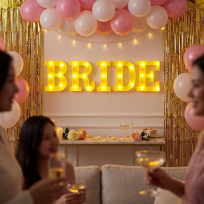 Sukkot Large LED Letter Sign LED Lights Battery Powered Table Decoration for Party Gift Tabletop Decoration(Bride)