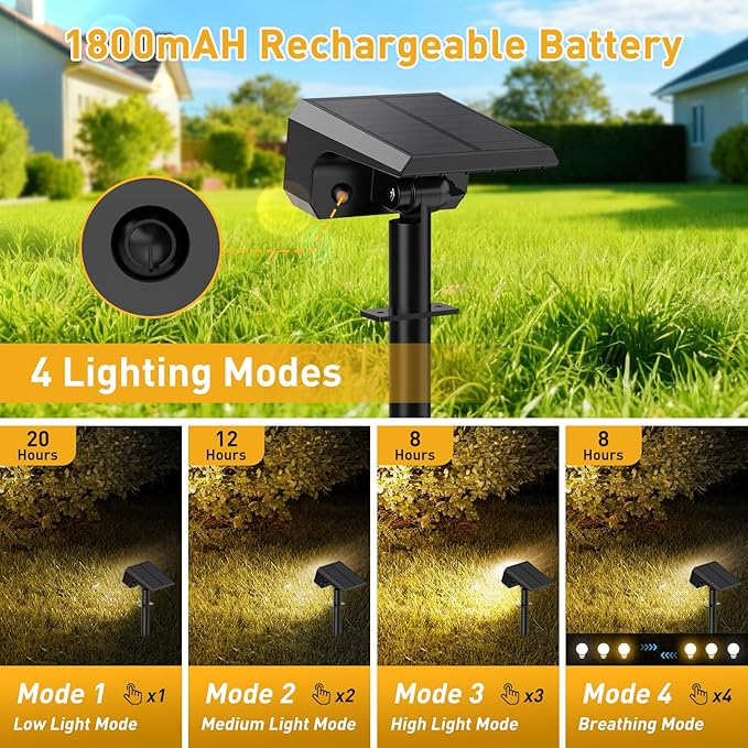 Solar Spot Lights Outdoor Waterproof IP65, [8 Pack/100 LED/4 Modes] Solar Landscape Spotlights, Auto On/Off Solar Powered Flood Lights for Outside Yard Garden Pathway(Warm White)
