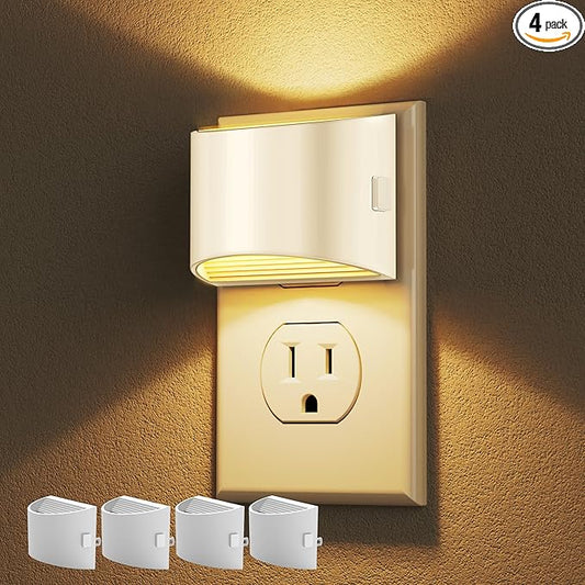 DORESshop LED Night Light[4 Pack], Night Lights Plug into Wall, 3 Level Brightness Adjustable Plug in Night Light, Dusk to Dawn Sensor Nightlights for Adults,Bedroom,Bathroom,Hallway,3000K White Cover