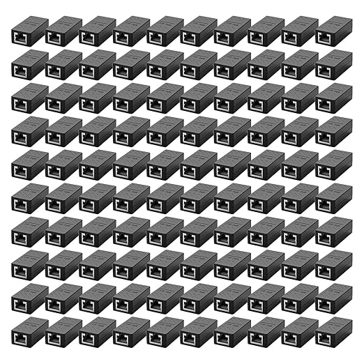 100 PCS Gigabit RJ45 Coupler, Ethernet Extender Connector in Line Coupler for Cat8/Cat7/Cat6/Cat5e/Cat5 Ethernet Cable Extender Adapter Female to Female (Black)