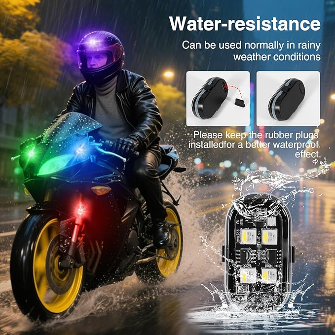LECART Wireless LED Strobe Lights with Remote Control, 8 Colors USB Rechargeable Waterproof Anti-Collision Warning Lights for Car, Motorcycle, Bike (2 Pcs)