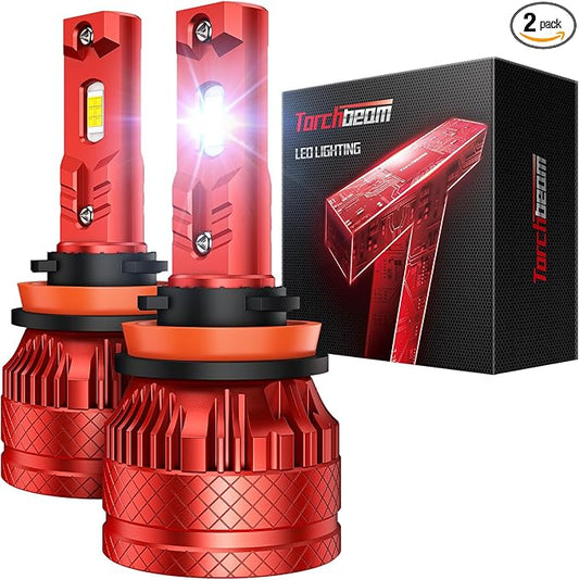 Torchbeam T6S H11/H8 Bulbs or Led Lights, 1000% High Bright, 6500K Cool White H11 Powersport Bulbs with Cooling Fan, with 60,000Hrs Lifespan, IP68 Waterproof, CanBus Ready, Plug-N-Play, Pack of 2