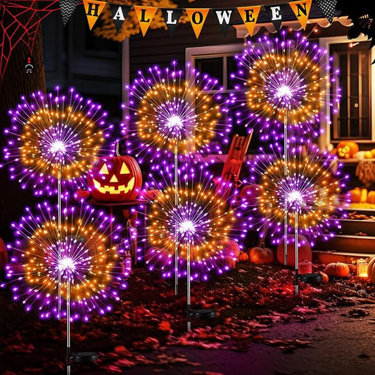 6 Pcs Mardi Gras Solar Firework Lights Solar Lights Outdoor Garden 120 LED 8 Modes Waterproof LED Sparkler Outdoor for Carnival Patio Yard Pathway Walkway (Mixed Colors)