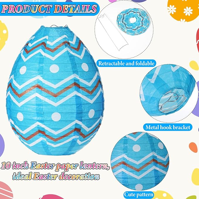 Wenqik 12 Pcs Easter Egg Paper Lanterns Party Decorations 10 Inch Spring Colorful Flower Dot Decorative Ceiling Hanging Lanterns for Home Easter Birthday Party Supplies, 6 Styles(Cute)