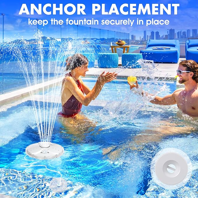 Pool Fountain with Remote,Floating Pool Fountain with Lights Show,Above Ground Pool Water Fountains Pump with Anchor, Floating Swimming Pool Fountains for Inground Pool,Pond -1PC(White)