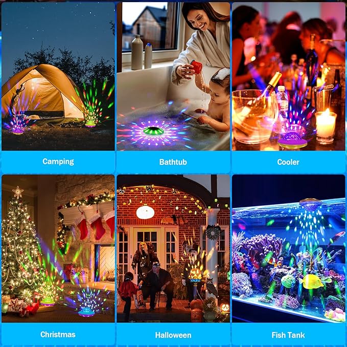 Floating Pool Lights(4 PACK), Rechargeable Pool Lights with Remote, 4000mAh IP68 Waterproof 6 Dynamic Lighting Effects Upper and Lower RGB Color Changing Floating Hot Tub Light for Bath Ponds 4 PACK