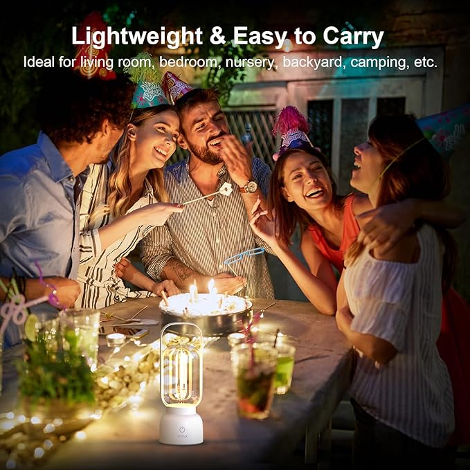 Retro Cordless Lantern Table Lamp, 40 Hours Long Lasting Dimming Night Light, Small Rechargeable Battery Operated Light for Nightstand, Decoration, Gift- Green