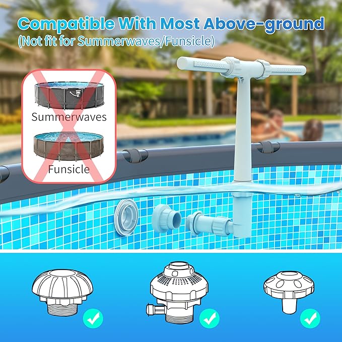 8 Spray Pool Fountain for Above & In-Ground Pools, Adjustable Multi-Stream Sprinkler with Rainbow Effect, Cooling & Decoration