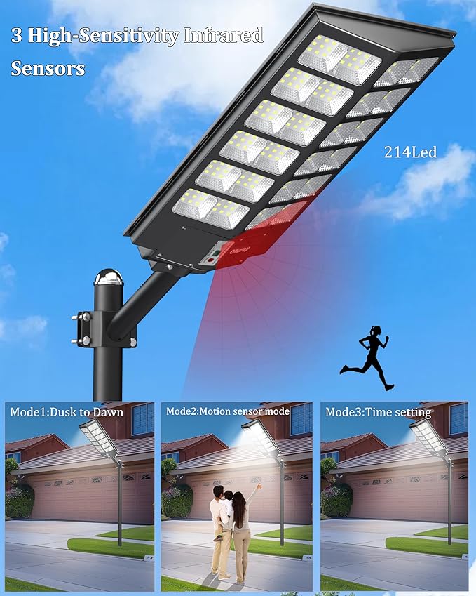 Ofuray Of-9800W Solar Street Lights Outdoor,Solar Security Flood Lights Parking Lot Lights Commercial Dusk to Dawn, 6500k Waterproof Led with Remote Control Motion for Street,Court,Barn
