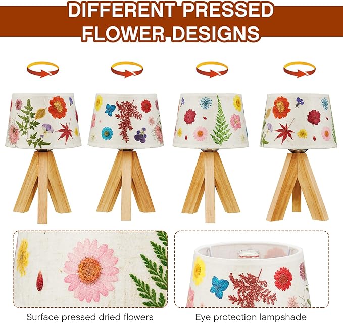 Hortsun Pressed Flower Lamp Vintage Table Small Lamp Cottagecore Decor Boho Night Light Decorative Rustic Night Light for Bedroom, Living Room or Office, Valentine Gift for Women (Trapezoid)