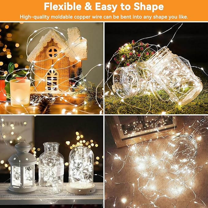 Solar String Lights Outdoor Waterproof 4 Pack Total 132ft 400LED 8 Modes Twinkle Lights Solar Fairy Lights for Patio, Garden Yard Party Wedding Tree Christmas Halloween Decoration, White