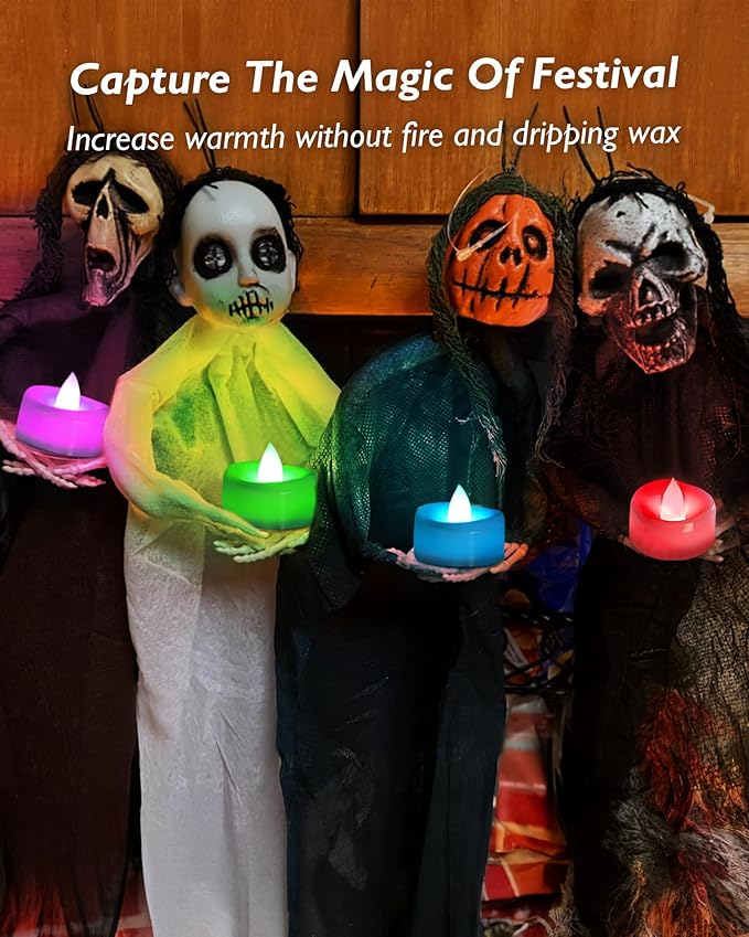 LED Candles, 24-Pack Color Changing Tea Lights Candles Battery Operated Bulk, Long-Lasting 200+ Hours Flameless Tealight Candles for Halloween Christmas Holiday Decor, 1.5'' D X 1.25'' H