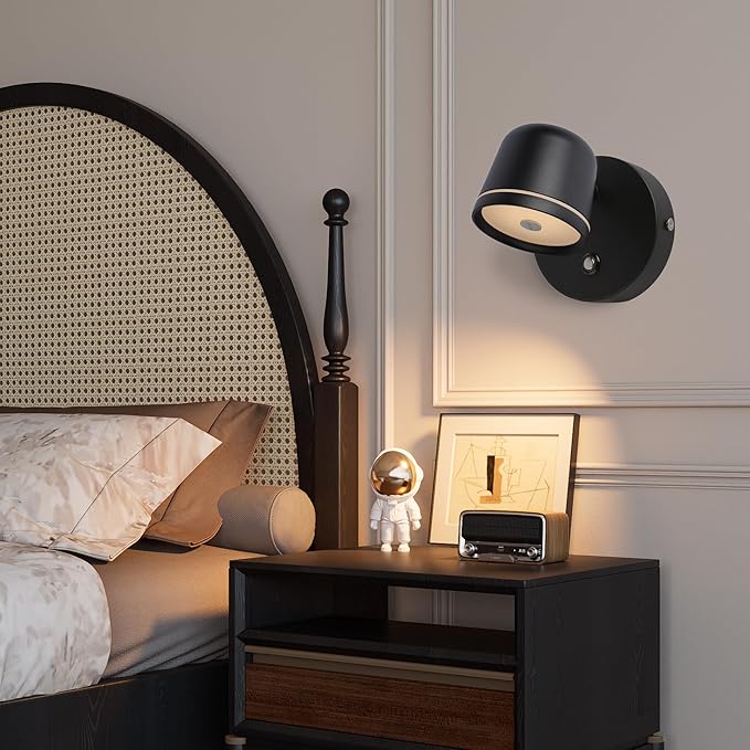 Aisilan Wall Sconce, Hardwired Touch Dimmable Wall Light with 3 Color Temperatures, Adjustable 7W LED Wall Lamp CRI97, Modern Black Aluminum Sconce for Bedroom Bedside Hallway