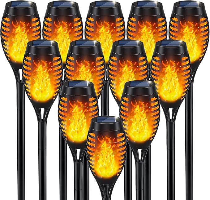 Solar Outdoor Lights, Solar Torch Light with Flickering Flame, Decorative Landscape Solar Garden Lights, Waterproof Solar Powered Outdoor Lights, LED Mini Torch Light for Yard Pathway Decor