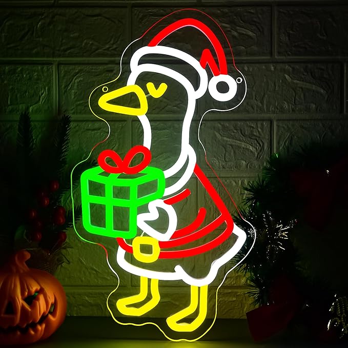 Christmas Neon Sign for Wall Decor Dimmable Christmas Goose LED Neon Light for Party Bedroom Christma Decor for Window Kids Room Santa Claus Sign Festival Gifts for Kids Size 15.7 * 8.7in(GLNA004)