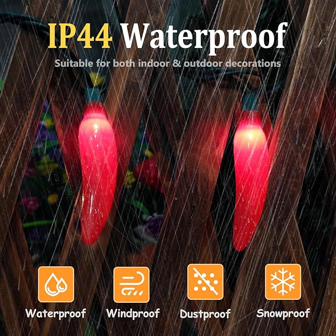 Chili Pepper String Lights, 13.6FT Chili Pepper Cluster Lights with 35 Red Chili Pepper Light for Outdoor Indoor Kitchen Garden Patio Christmas Mexican Party Decor