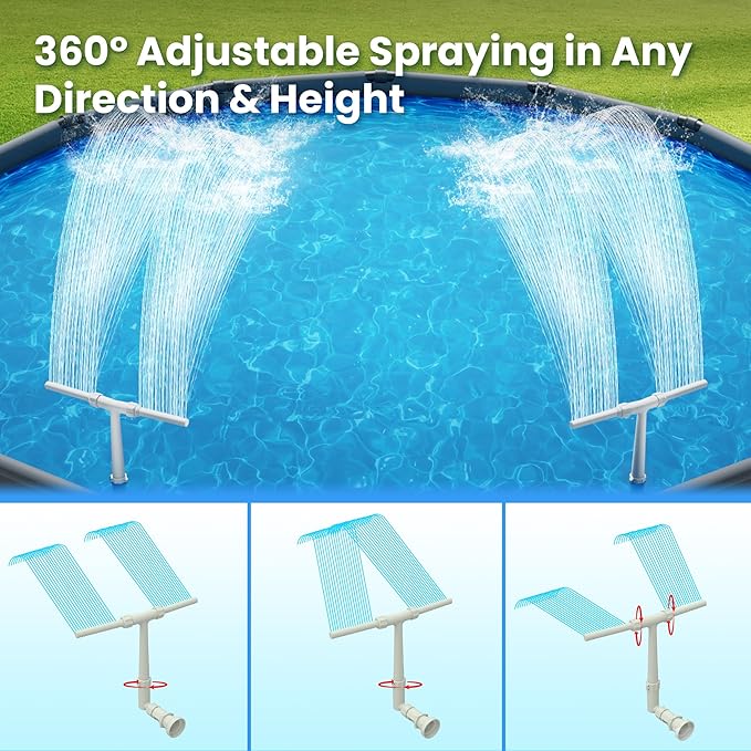 8-Spray Pool Fountain with 4-Layer Dual Streams – Adjustable Waterfall for Above/In-Ground Pools – Cools Water 15–30°F, Rainbow Effect – Fits 1¼″/1½″ Jets, Pool Accessories