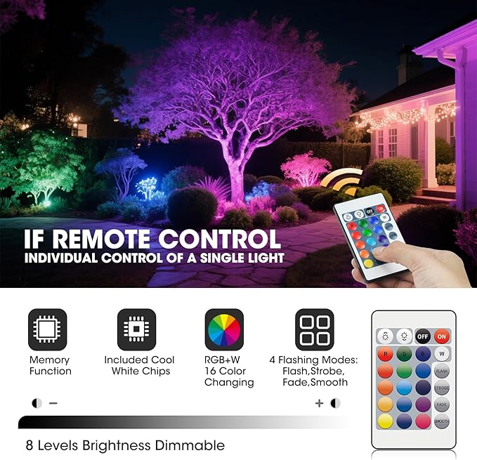 8Pack RGB Low Voltage Landscape Lighting 3W LED 12V Outdoor Inground Lights Waterproof Well Lights with Connectors Color Changing Pahtway Light for Garden Yard Patio(RGB+W)