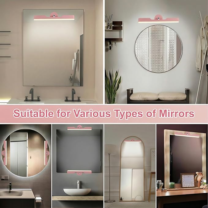 Wireless Vanity Lights for Mirror, Rechargeable Battery Operated Stick on Lamp, Adjustable Makeup Light, Cordless Magnetic LED Bar Renter Friendly Lighting Decor Gift, Pink