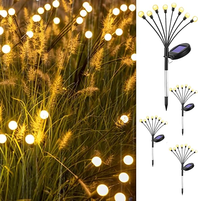 Garden Lights-New Upgraded Solar Swaying Firefly Light, Sway by Wind, Outside, Outdoor, Yard Patio Pathway Deoration, High Flexibility Iron Wire, Warm White(4Pack)