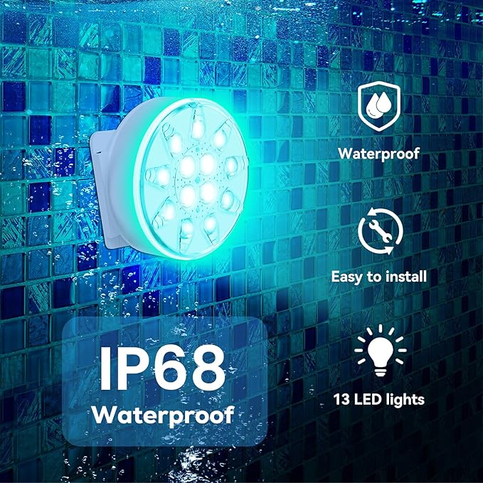 Pool Lights - 2 Pack, Rechargeable Submersible LED Pool Lights with Remote, IP68 Waterproof Underwater Pool Decor Light for Inground Pools, Above Ground Pools, Parties, Hot Tubs, Vase Bases