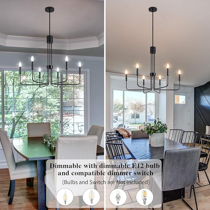 ETONIMERR 28.15'' Black Dining Room Chandelier, 6 Light Modern Farmhouse Chandelier, Rustic Industrial Hanging Light for Kitchen Island livng Room Bedroom Entryway Foyer