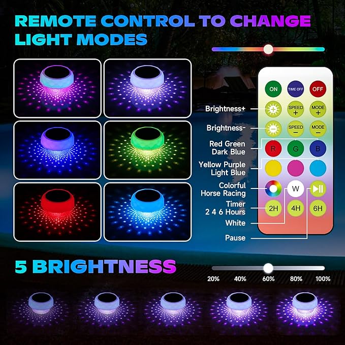Floating Pool Light, Solar Rechargeable, Color-Changing IP68 Waterproof LED Solar Lights for Pools, Suitable for Garden Path and Party Decorations (1 Pack)