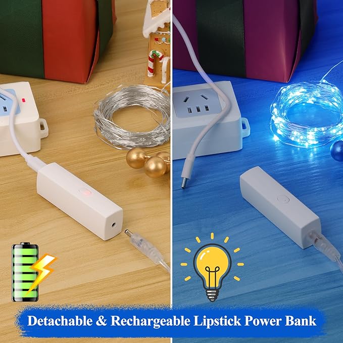 Lakumu LED String Lights Battery Operated, Mini Rechargeable Fairy Lights, Twinkle Lights with Timer for Bedroom, Christmas Decorations, Wedding, Xmas Tree, Centerpiece Table Decor (5M/16FT Blue)