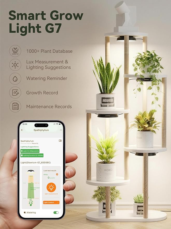 GLOWRIUM Grow Lights for Indoor Plants, Full Spectrum Puck Grow Light with Manual & APP Control, 32W(4 x 8W) Plant Lamp Auto-Timer, Plant Assistant 10 Levels Dimmable for Plant Shelf (4 Packs,Black)
