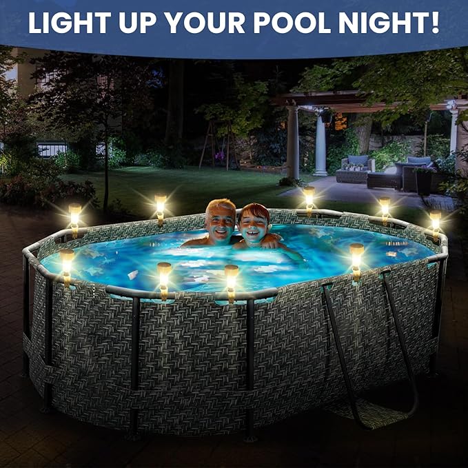 Pool Lights for Above Ground Pools, Pool Accessories for Frame Pool Decoration, Waterproof LED Solar Lights Warm Light at Night Lighting for Swimming Pools-6Pcs