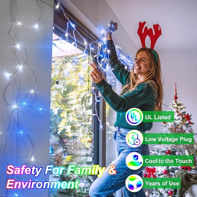 1620 LED 164ft 360 Drops Christmas Lights, Outdoor Hanging lights with 8 Modes & Timer Memory, Outsite Waterproof Curtain String Light for House Fence Tree Holiday Wedding Decorations (Blue & White)