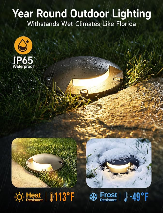 Gardenreet Landscape Brass Well Lights - Brass Electric Ip65 Hardwired In-Ground Lighting, Low Voltage 12V Fixture, Antique Bronze for Backyard Outdoor Driveway with 4000K Neutral White MR16 Bulb