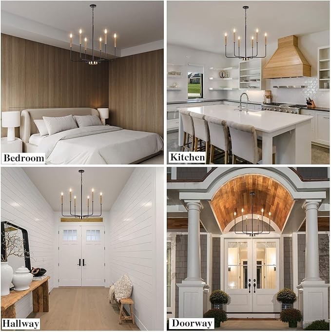 ETONIMERR Modern Farmhouse Chandelier Light Fixture Ceiling Hanging, 6-Light Black and Gold Industrial Chandelier for Dining Room, Rustic Candle Pendant Light for Kitchen Island, Living Room