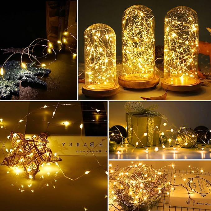 AIKEI 24 Pack LED Fairy Lights Battery Operated, Warm White String Lights Waterproof 7ft 20 Led 3 Lighting Modes for Wedding Party Bedroom Decor Garden Christmas Outdoor Indoor Decoration Warm White