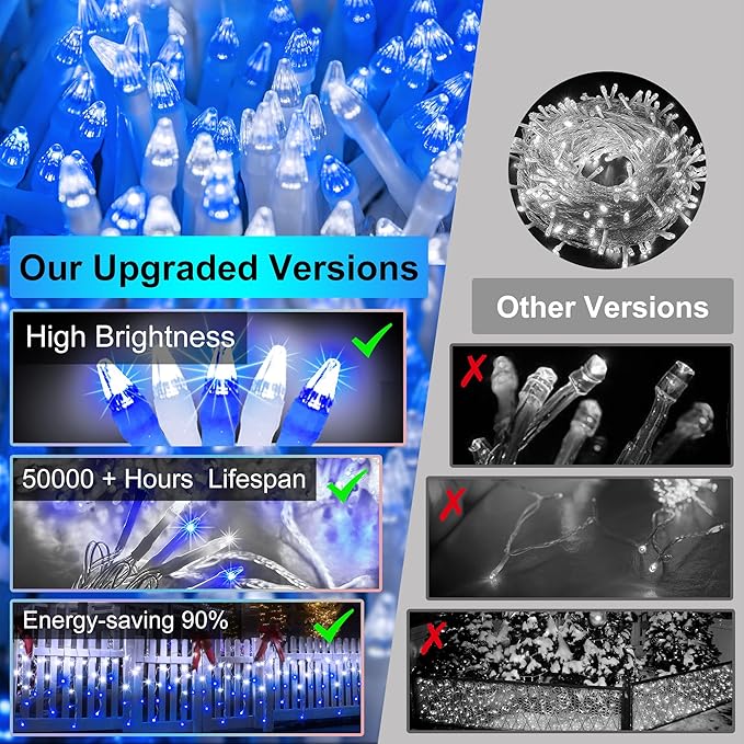 648 LED Outdoor Christmas Lights with 144 Drops, 66ft Christmas Fairy Lights with 8 Modes Timer, Twinkly Lights Waterproof for Indoor Outside Eaves Yard Holiday Wedding Party Decor Blue & CoolWhite
