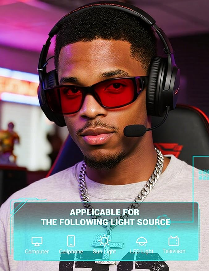 TIJN Sonia Sleep Glasses for Blue & Green Light Blocking,Red Lens with Dual AR Coating,Wraparound Frame for Gaming Screen
