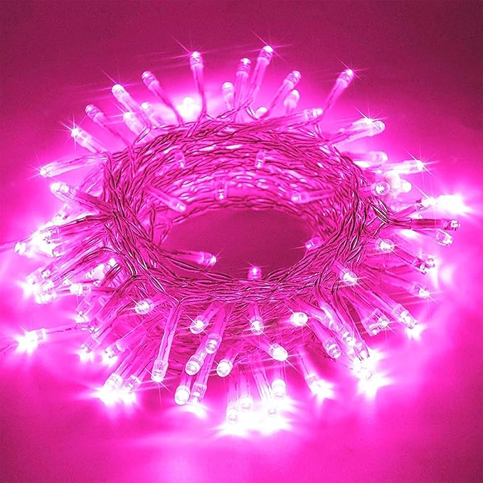 Pink String Lights for Valentines Day Decor, Plug in & Connectable 100 LED 33 Ft Clear Wire Fairy Christmas Lights for Bedroom Indoor Outdoor Girl's Room Valentines Aesthetic Romantic Decorations