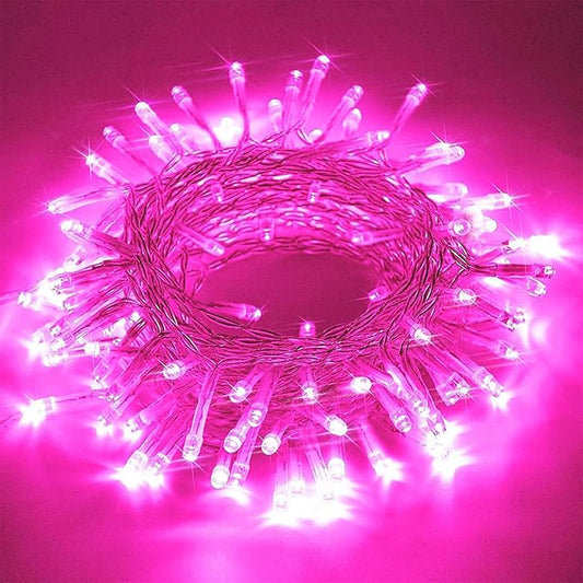 Pink String Lights for Valentines Day Decor, Plug in & Connectable 100 LED 33 Ft Clear Wire Fairy Christmas Lights for Bedroom Indoor Outdoor Girl's Room Valentines Aesthetic Romantic Decorations