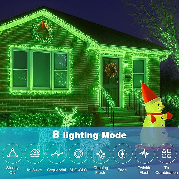 Christmas Lights 500LED 164FT, Waterproof Christmas Tree Lights with 8 Modes, Remote Control 3 Timers & Memory Function Xmas Decorations for House and Holiday (Green)