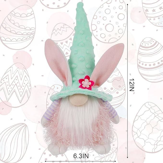 Juegoal 2 Pack Lighted Bunny Easter Gnome, 11" Handmade Scandinavian Swedish Tomte, Light Up Elf Easter Present, Battery Operated Rabbit Gifts Spring Tabletop Holiday Decorations