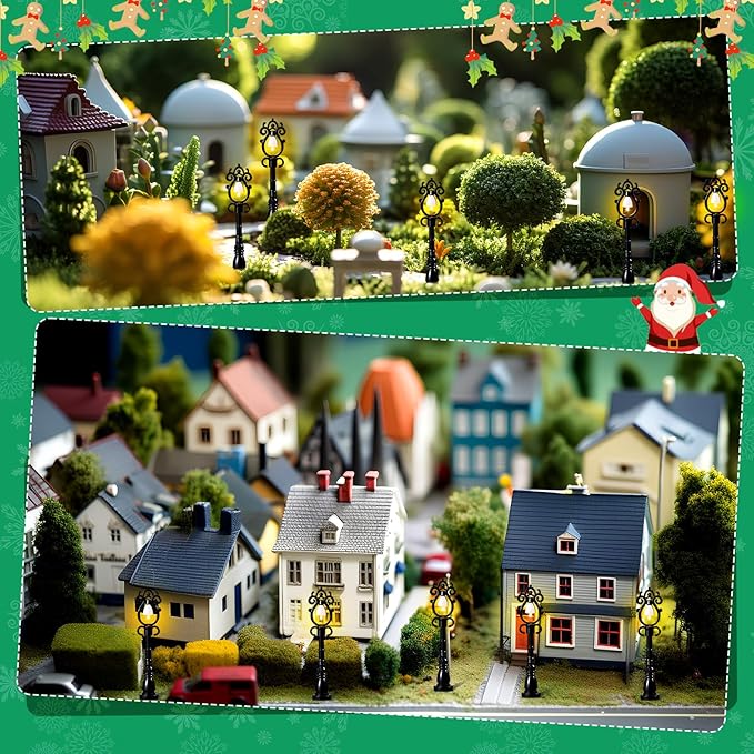 Baquler 12 Pcs Christmas Lamp Posts Christmas Village Accessories Miniature Fairy Street Lamps Decorative Uptown Mini Street Lights Pathway Lantern for Xmas Holiday Decoration DIY Craft(Retro)