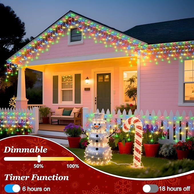 810 LED Christmas Lights Outdoor Indoor, 82ft Multicolor String Lights with 180 Drops, 12 Modes Dimmable Curtain Lights with Timer, Waterproof Twinkle Fairy Lights for Bedroom Window Xmas Decor